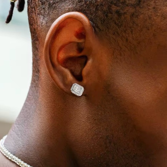 Hip Hop Rock Ear Stud Earrings for Men Iced Out Cubic Zirconia Bling - Picture 5 of 5